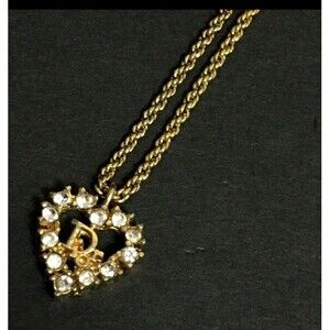 Vintage Christian Dior Gold Tone Heart Pendant Necklace Designer Jewelry